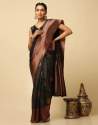 Midnight Black Golden Zari Shine Kanjivaram Wedding Saree With Blouse thumb 3