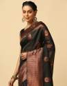 Midnight Black Golden Zari Shine Kanjivaram Wedding Saree With Blouse thumb 4