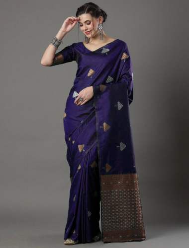 N-Blue Banarasi Silk Soft Saree With Weaving Work