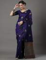 N-Blue Banarasi Silk Soft Saree With Weaving Work thumb 4