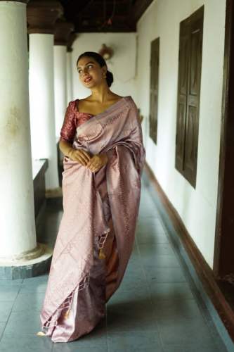 OFF WHITE BANARASI SOFT SILK SAREE WITH GOLD & COOPER ZARI WEAVING