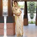 Off White color with golden Border Banarasi Soft Silk Saree thumb 2