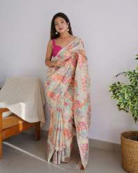 Off-white Kashmiri weaving Banarasi Soft Silk Saree