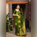 OLIVE GREEN BANARASI SOFT SILK SAREE WITH GOLD ZARI WEAVING SAREE