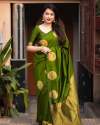 OLIVE GREEN BANARASI SOFT SILK SAREE WITH GOLD ZARI WEAVING SAREE thumb 1