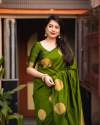 OLIVE GREEN BANARASI SOFT SILK SAREE WITH GOLD ZARI WEAVING SAREE thumb 2