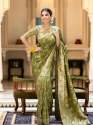 OLIVE GREEN SAREES WITH HEAVY BROCADE WORK AND GOLD ZARI WORK BANARASI SOFT SILK SAREE  thumb 1