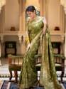 OLIVE GREEN SAREES WITH HEAVY BROCADE WORK AND GOLD ZARI WORK BANARASI SOFT SILK SAREE  thumb 2