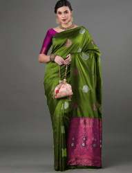 PARROT COLOUR HEAVY BROCADE WORK AND COPPER OR SILVER ZARI WORK SAREE
