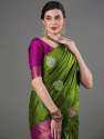 PARROT COLOUR HEAVY BROCADE WORK AND COPPER OR SILVER ZARI WORK SAREE thumb 1