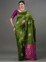 PARROT COLOUR HEAVY BROCADE WORK AND COPPER OR SILVER ZARI WORK SAREE thumb 2