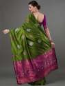 PARROT COLOUR HEAVY BROCADE WORK AND COPPER OR SILVER ZARI WORK SAREE thumb 3