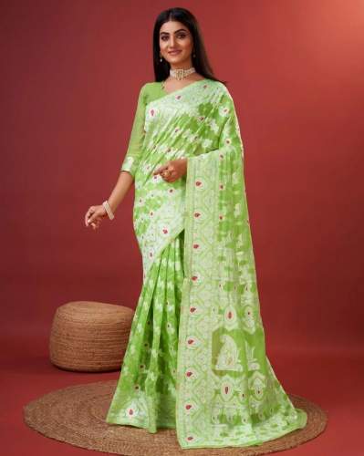 PARROT SAREE IN SOFT COTTON WITHTRENDY AND GRAND BEAUTIFUL RICH DESIGN SAREE
