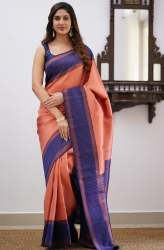 Peach Color Soft Kanjivaram SilkWedding Saree With Blouse