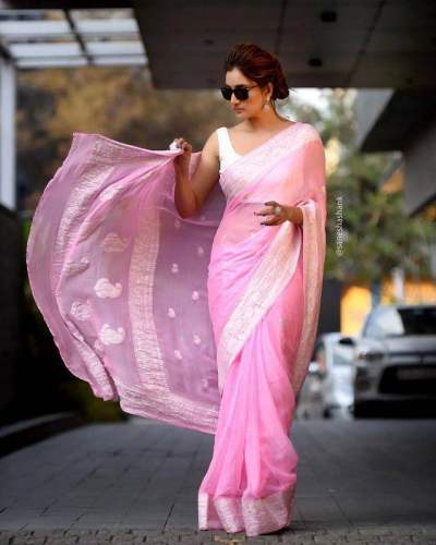 Pink Color Kanjivaram Saree With Matching Pink Blouse