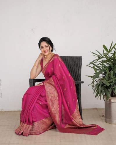 Pink Colour Banarasi Soft Silk Saree