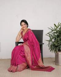 Pink Colour Banarasi Soft Silk Saree