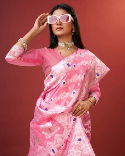 PINK SAREE IN SOFT COTTON WITHTRENDY AND GRAND BEAUTIFUL RICH DESIGN SAREE