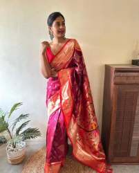 Pink Soft Silk Handloom Weaving Saree