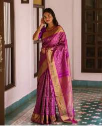 PINK WITH GOLD ZARI WEAVING BANARASI SOFT SILK SAREE 