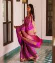 PINK WITH GOLD ZARI WEAVING BANARASI SOFT SILK SAREE  thumb 1