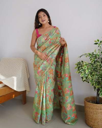 Pista Kashmiri weaving Banarasi Soft Silk Saree