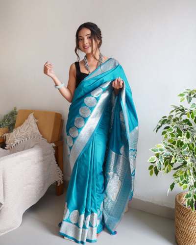 Pleasant Blue Color Banarasi Soft Silk Saree With Matching Blouse