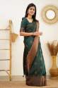 Pretty Green Banarasi Pure Silk Kanjivaram Saree With Blouse thumb 1