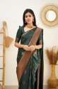 Pretty Green Banarasi Pure Silk Kanjivaram Saree With Blouse thumb 7