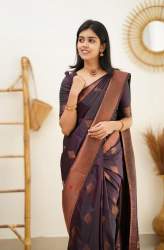 Pretty Wine Colour Banarasi Pure Silk Kanjivaram Saree With Blouse