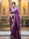 PURPLE BANARASI SOFT SILK SAREE WITH GOLD ZARI WORK WITH BEAUTIFUL SAREE