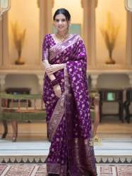 PURPLE BANARASI SOFT SILK SAREE WITH GOLD ZARI WORK WITH BEAUTIFUL SAREE