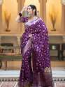 PURPLE BANARASI SOFT SILK SAREE WITH GOLD ZARI WORK WITH BEAUTIFUL SAREE thumb 1