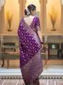 PURPLE BANARASI SOFT SILK SAREE WITH GOLD ZARI WORK WITH BEAUTIFUL SAREE thumb 2