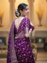 PURPLE BANARASI SOFT SILK SAREE WITH GOLD ZARI WORK WITH BEAUTIFUL SAREE thumb 3