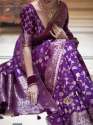 PURPLE BANARASI SOFT SILK SAREE WITH GOLD ZARI WORK WITH BEAUTIFUL SAREE thumb 4