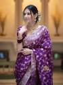 PURPLE BANARASI SOFT SILK SAREE WITH GOLD ZARI WORK WITH BEAUTIFUL SAREE thumb 5