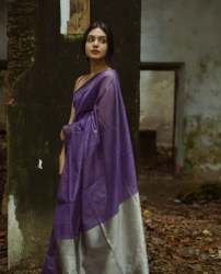 Purple Banarasi Soft Silk Saree With Matching Blouse