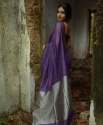 Purple Banarasi Soft Silk Saree With Matching Blouse thumb 1