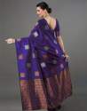 Purple color kanjivaram silk saree with zari weaving work thumb 1