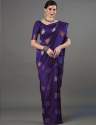 Purple color kanjivaram silk saree with zari weaving work thumb 2