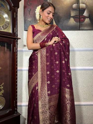 PURPLE GOLD ZARI WEAVING BANARASI SOFT SILK SAREE