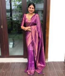 Purple Pure Silk Zari Weaving Banarasi Saree with Blouse