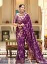 PURPLE SAREES WITH HEAVY BROCADE WORK AND GOLD ZARI WORK BANARASI SOFT SILK SAREE  thumb 1