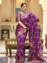 PURPLE SAREES WITH HEAVY BROCADE WORK AND GOLD ZARI WORK BANARASI SOFT SILK SAREE  thumb 2