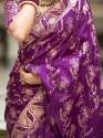 PURPLE SAREES WITH HEAVY BROCADE WORK AND GOLD ZARI WORK BANARASI SOFT SILK SAREE  thumb 5