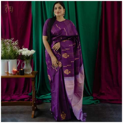 PURPLE SILVER ZARI WEAVING BANARASI SOFT SILK SAREE 