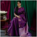 PURPLE SILVER ZARI WEAVING BANARASI SOFT SILK SAREE  thumb 2