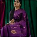 PURPLE SILVER ZARI WEAVING BANARASI SOFT SILK SAREE  thumb 3