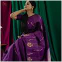 PURPLE SILVER ZARI WEAVING BANARASI SOFT SILK SAREE  thumb 4